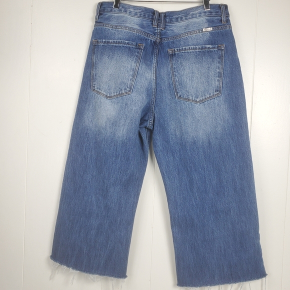 Kancan high waist button fly factory distressed raw hem cropped jeans size 11/29 - Picture 13 of 14